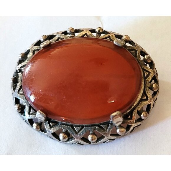 Miracle Jewelry Celtic Orange Cabochon Openwork Antique Finish Oval Brooch Pin - Picture 1 of 3